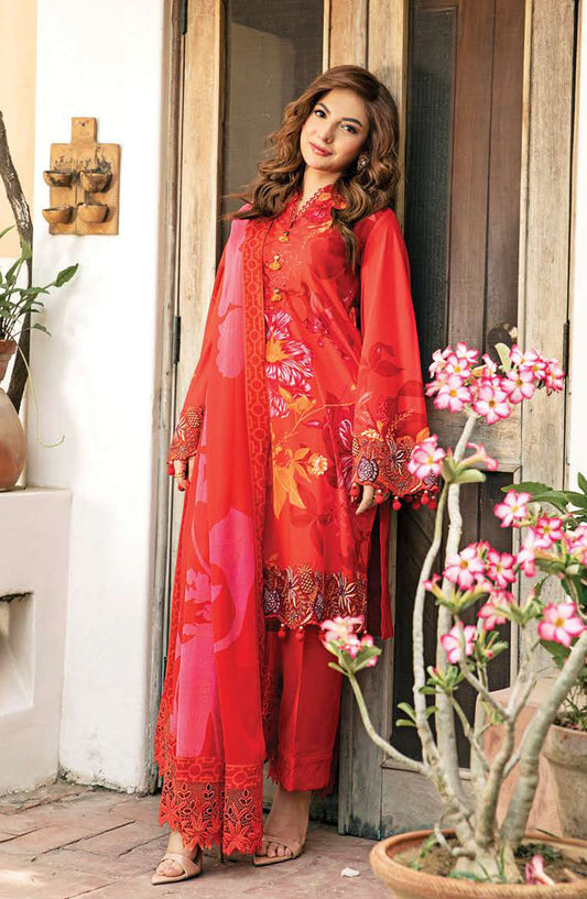 Mbasics Embroidered Lawn Unstitched 3 Piece Suit - MB25MSL - 07-A - Red - Summer Collection