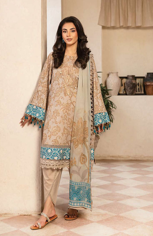 Mbasics Embroidered Lawn Unstitched 3 Piece Suit - MB25MSL - 09-B - Brown - Summer Collection