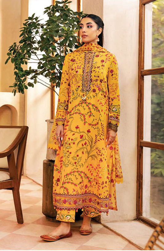 Mbasics Embroidered Lawn Unstitched 3 Piece Suit - MB25MSL - 12-A - Yellow - Summer Collection