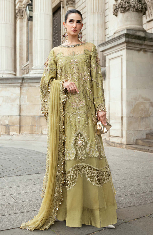 Maria B Soiree Luxury Embroidered Raw Silk Unstitched 3 Piece Suit - WF-09-08 - MB25SOR - Olive Green - Formals Collection