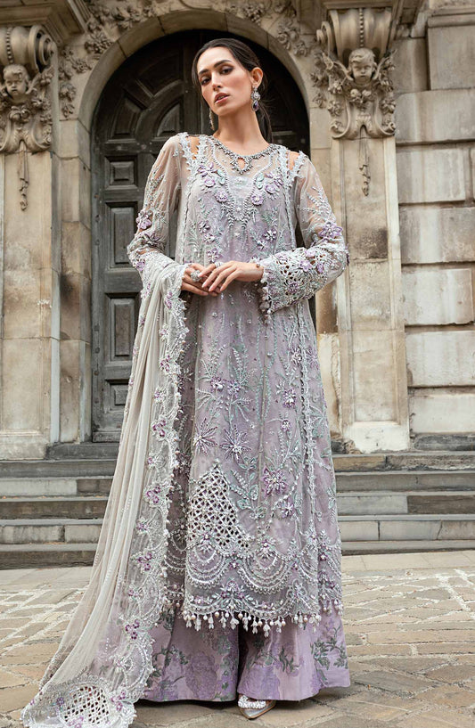 Maria B Soiree Luxury Embroidered Net Unstitched 3 Piece Suit - WF-09-07 - MB25SOR - Grey - Formals Collection