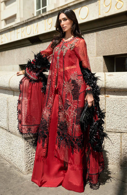 Maria B Soiree Luxury Embroidered Organza Unstitched 3 Piece Suit - WF-09-06 - MB25SOR - Red - Formals Collection