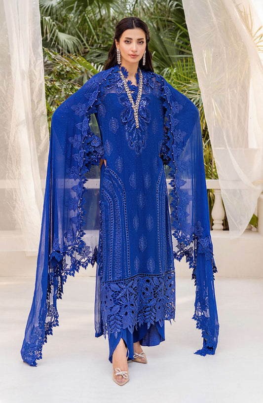 Maria B Embroidered Luxury Chiffon Unstitched 3 Piece Suit - MPC-25-103-Cobalt Blue - MB25UCH - Luxury Collection