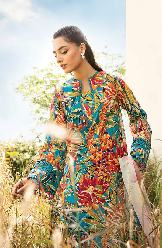 Mbasics Embroidered Lawn Unstitched 3 Piece Suit - MB25MSL - 03-A - Blue - Summer Collection