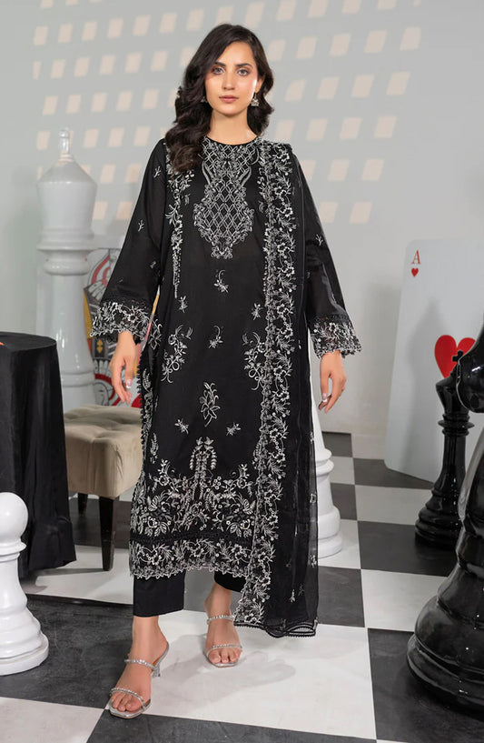 Marjjan Chashni Embroidered Lawn Unstitched 3 Piece Suit - MZL-53 - MRJ26HNI - Black - Summer Collection