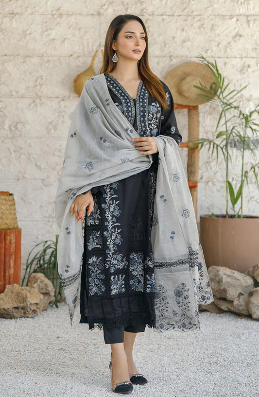 Marjjan Chashni Embroidered Lawn Unstitched 3 Piece Suit - MNC-255 A - MRJ26HNI - Black - Summer Collection