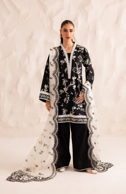 Marjjan Exclusive Embroidered Lawn Unstitched 3 Piece Suit - MZL026 - MRJ26LW - Black - Luxury Collection