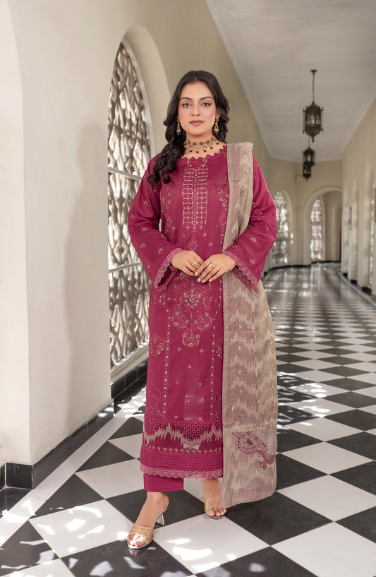 Marjjan Embroidered Lawn Unstitched 3 Piece Suit - MNC-271-02 - MRJ26MNC271 - Pink - Summer Collection