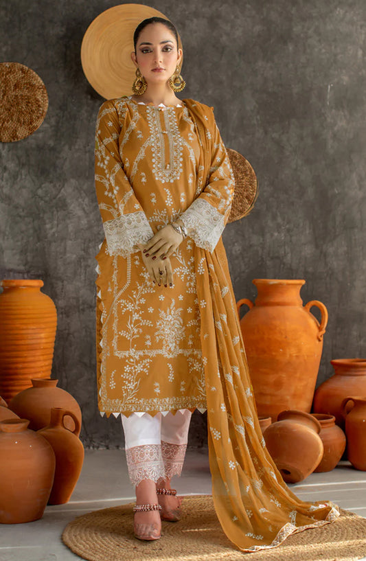 Marjjan Embroidered Lawn Unstitched 3 Piece Suit - MNC-250-01 - MRJ26MNC250 - Brown - Summer Collection