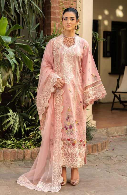 Maryam Hussain Embroidered Luxury Lawn Unstitched 3 Piece Suit - Naina - MRH25LL - Pink - Summer Collection