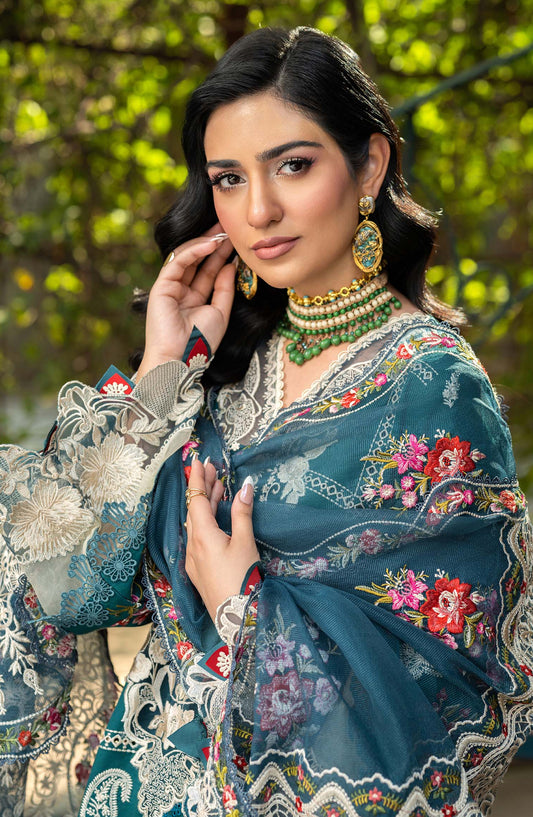 Maryam Hussain Embroidered Luxury Lawn Unstitched 3 Piece Suit - Neelum - MRH25LL - Green - Summer Collection