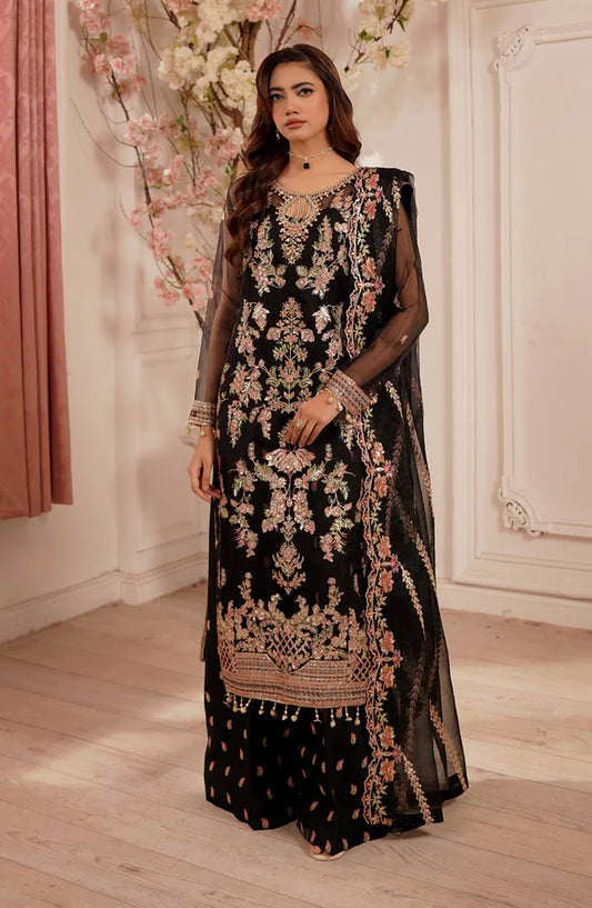 Maryams Luxury Embroidered Organza Unstitched 3 Piece Suit - Arzoo-TBR-0010 - MAR25LF - Black - Festive Collection