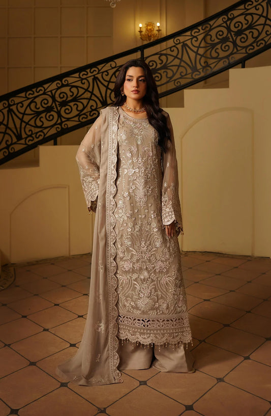 Maryams Luxury Embroidered Chiffon Unstitched 3 Piece Suit - MANAL-ARZ-9004 - MAR25LF - Grey - Festive Collection