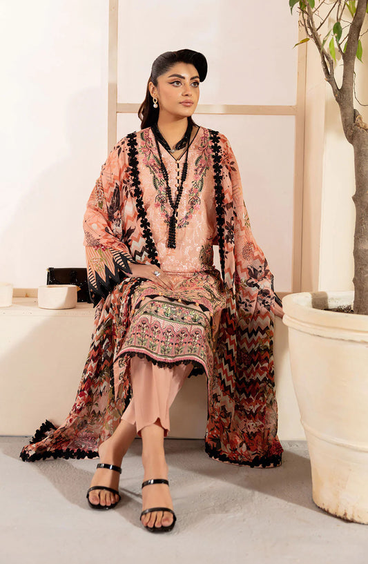 Mashaal by Ramsha Embroidered Lawn Unstitched 3 Piece Suit - L-1311 - RM25MSH13 - Peach - Summer Collection