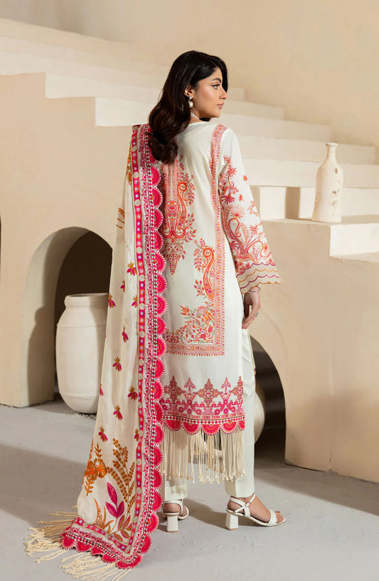 Mashaal by Ramsha Embroidered Lawn Unstitched 3 Piece Suit - L-1308 - RM25MSH13 - White - Summer Collection