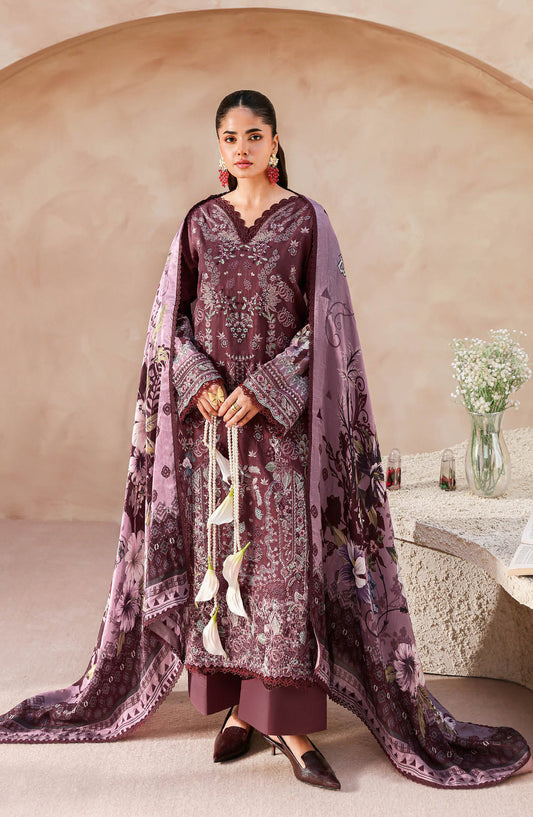 Mashaal by Ramsha Luxury Embroidered Lawn Unstitched 3 Piece Suit - L-1507 - RM26MSH - Purple - Summer Collection