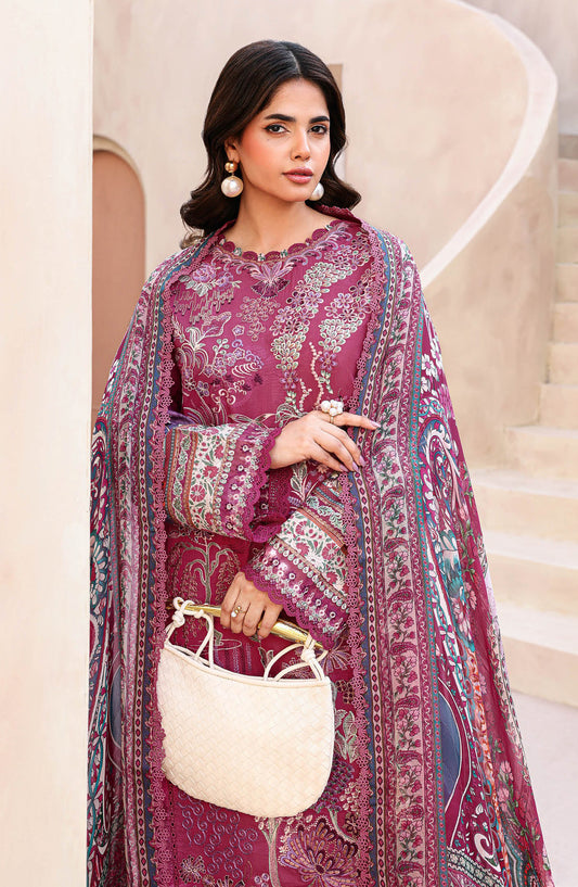 Mashaal by Ramsha Luxury Embroidered Lawn Unstitched 3 Piece Suit - L-1503 - RM26MSH - Pink - Summer Collection