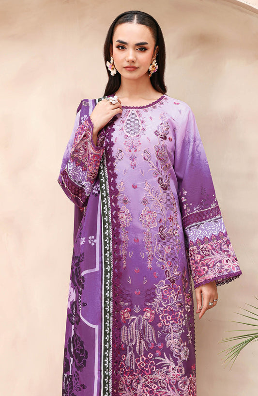Mashaal by Ramsha Luxury Embroidered Lawn Unstitched 3 Piece Suit - L-1502 - RM26MSH - Purple - Summer Collection