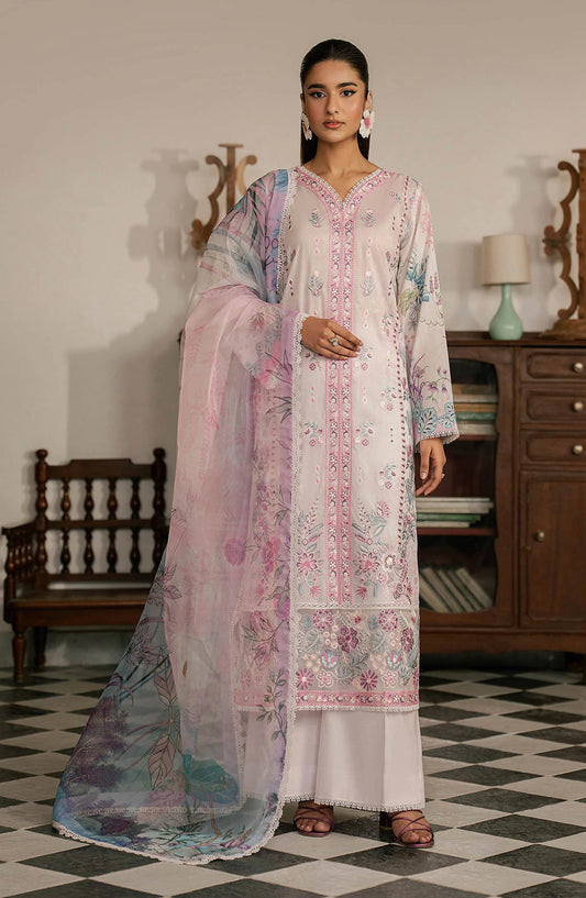 Mashaal by Ramsha Embroidered Lawn Unstitched 3 Piece Suit - L-1610 - RM26LW - White - Summer Collection