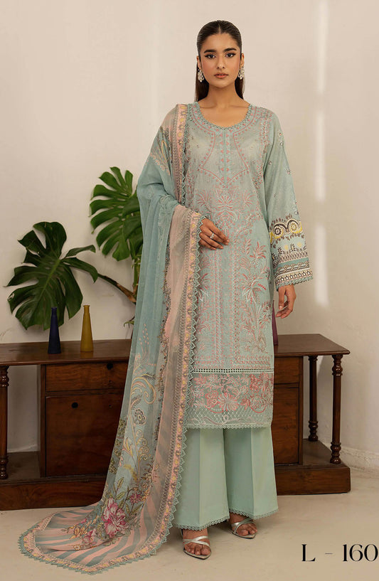 Mashaal by Ramsha Embroidered Lawn Unstitched 3 Piece Suit - L-1604 - RM26LW - Sea Green - Summer Collection