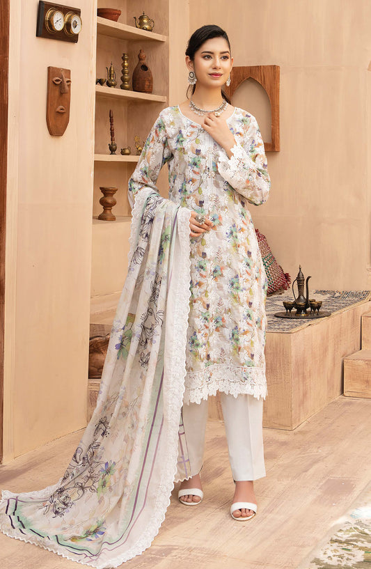 Mashaal by Riaz Arts Embroidered Lawn Unstitched 3 Piece Suit - D-04 - RA26HLS - Cream - Summer Collection