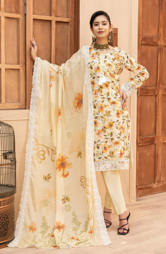 Mashaal by Riaz Arts Embroidered Lawn Unstitched 3 Piece Suit - D-02 - RA26HLS - Yellow - Summer Collection