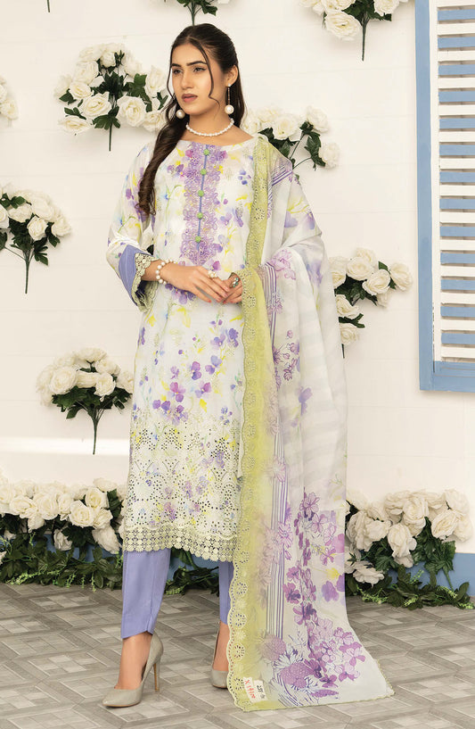 Mashaal by Riaz Arts Embroidered Lawn Unstitched 3 Piece Suit - D-08 - RA26MSL - White - Summer Collection