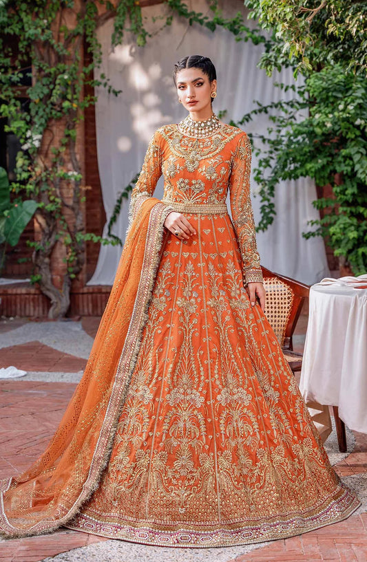 Mastani by Akbar Aslam Luxury Formals Embroidered Net Unstitched 3 Piece Suit - Mahjabeen - AKA25MST - Orange - Festive Collection