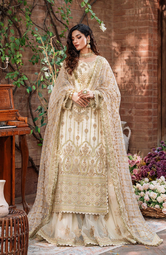 Mastani by Akbar Aslam Luxury Formals Embroidered Net Unstitched 3 Piece Suit - Mehrunisa - AKA25MST - Fawn - Festive Collection