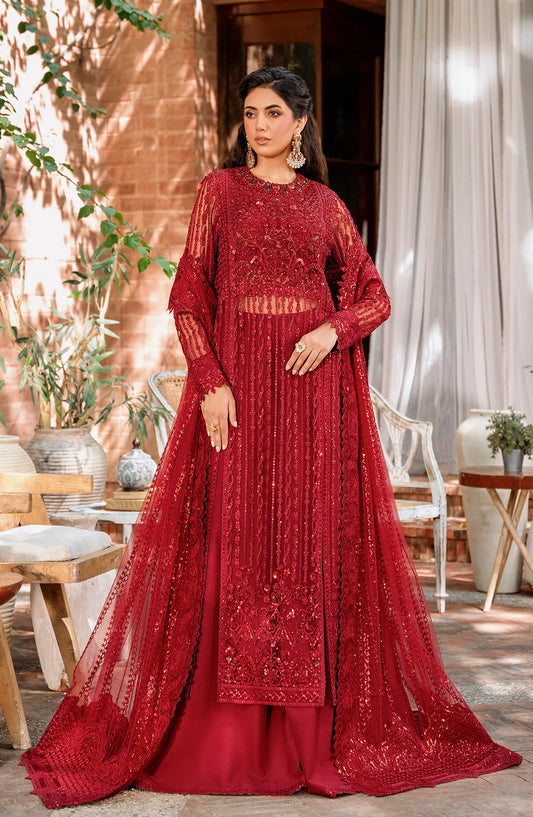 Mastani by Akbar Aslam Luxury Formals Embroidered Net Unstitched 3 Piece Suit - Gul Mohr - AKA25MST - Red - Festive Collection