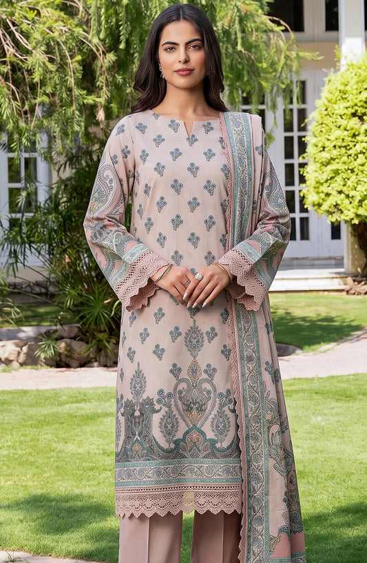 Mausummery Printed Linen Unstitched 3 Piece Suit - 01 Iris - MU26LN - Peach - Winter Collection