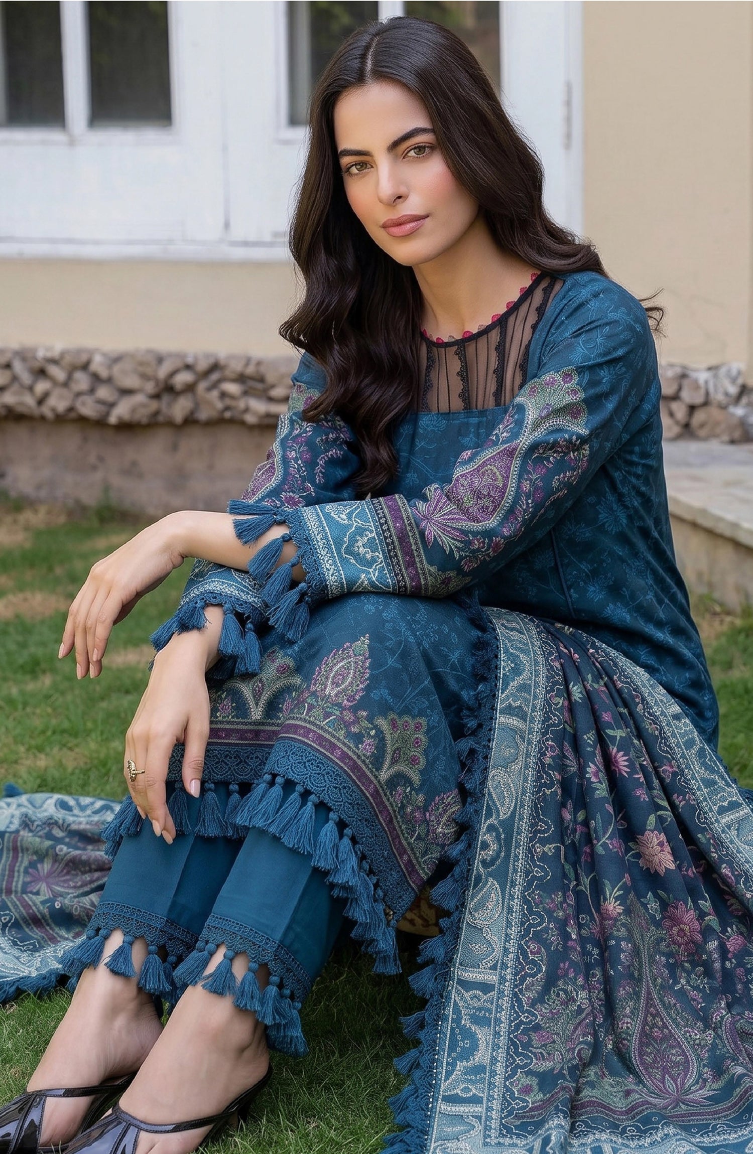 Mausummery Printed Linen Unstitched 3 Piece Suit - 03 Calla Lily - MU26LN - Blue - Winter Collection
