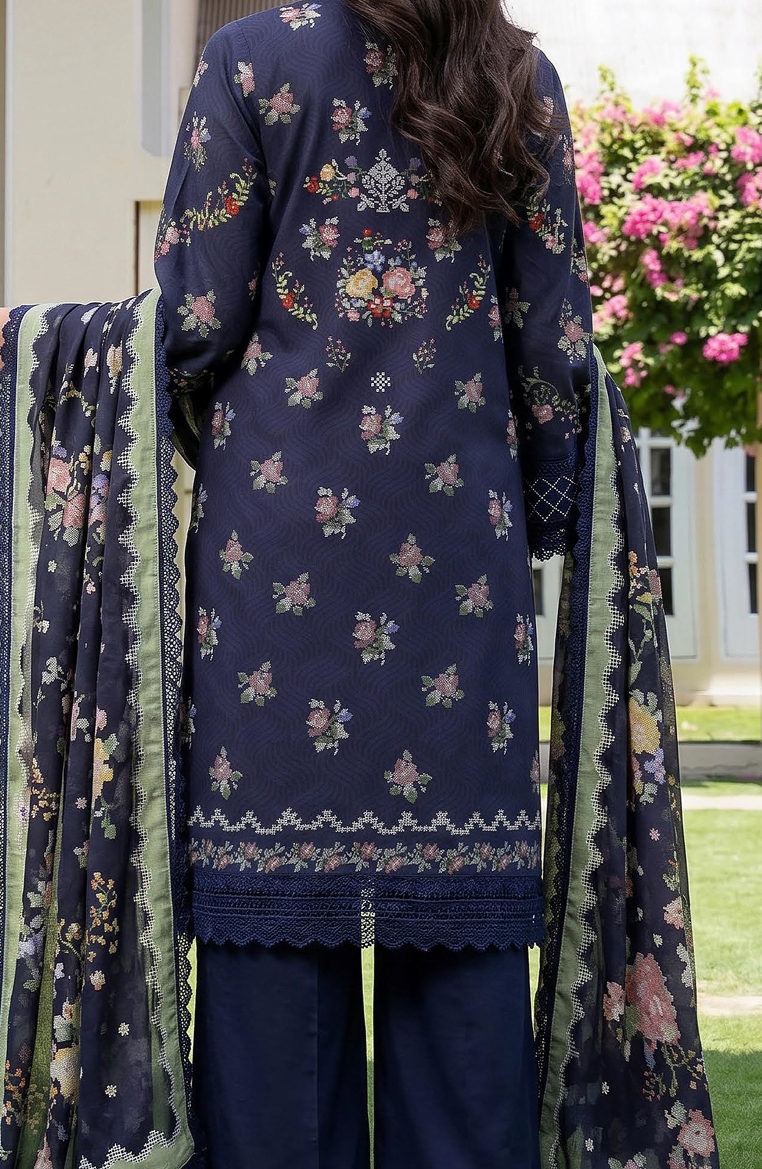 Mausummery Printed Linen Unstitched 3 Piece Suit - 05 Peony - MU26LN - Blue - Winter Collection
