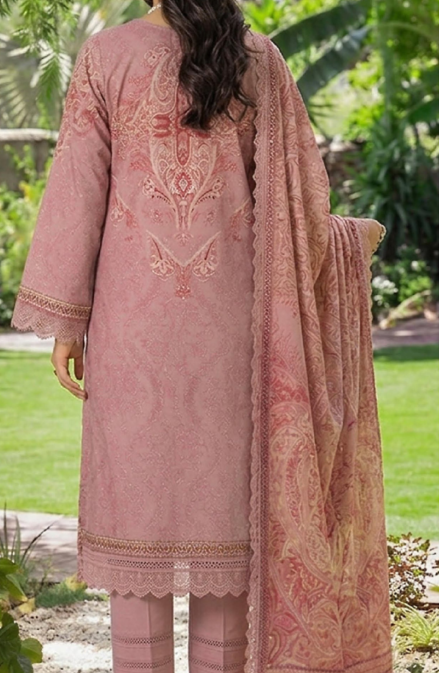 Mausummery Printed Linen Unstitched 3 Piece Suit - 06 Marigold - MU26LN - Pink - Winter Collection