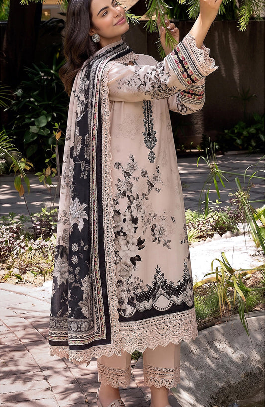 Mausummery Printed Linen Unstitched 3 Piece Suit - 10 Blossom - MU26LN - Beige - Winter Collection