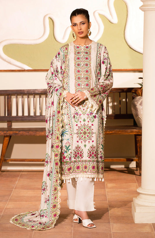 Mausummery Digital Printed Lawn Unstitched 3 Piece Suit - 02 Jasmine - MU26SMR - Off White - Summer Collection