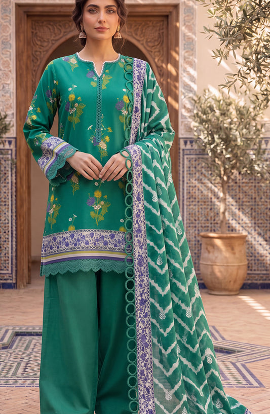 Mausummery Printed Lawn Unstitched 3 Piece Suit - D-06 Passion - MU26FRN - Green - Summer Collection
