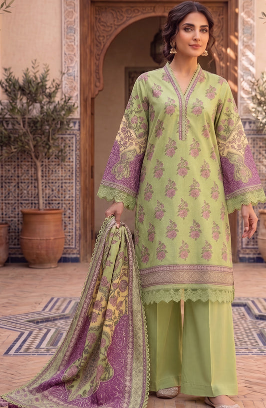 Mausummery Printed Lawn Unstitched 3 Piece Suit - D-03 Gardenia - MU26FRN - Green - Summer Collection