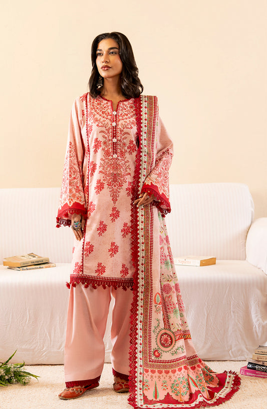 Mausummery Printed Khaddar Unstitched 3 Piece Suit - Jasper - MU25NT - Pink - Winter Collection