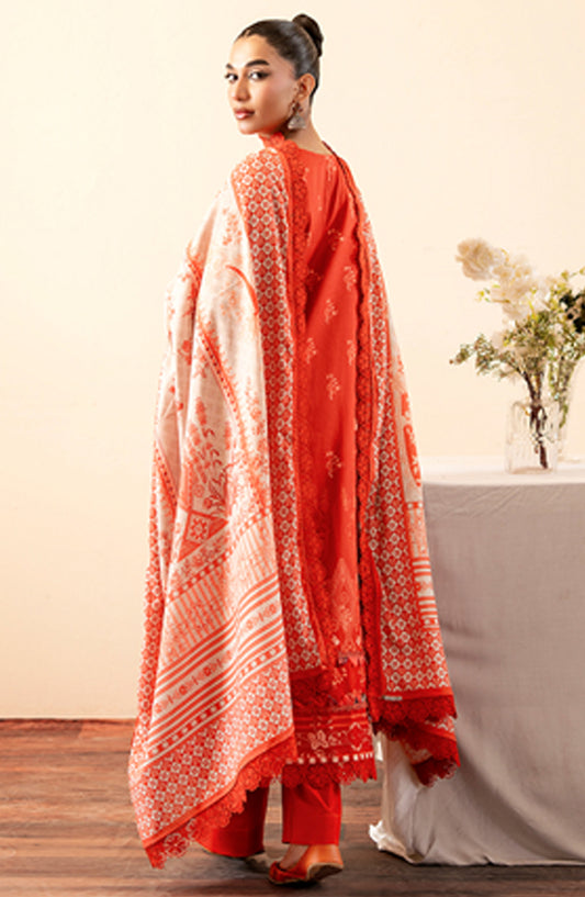 Mausummery Printed Khaddar Unstitched 3 Piece Suit - Coral - MU25NT - Orange - Winter Collection