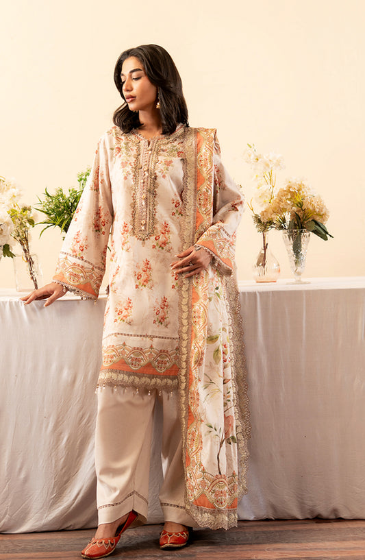 Mausummery Printed Khaddar Unstitched 3 Piece Suit - Opal - MU25NT - Orange - Winter Collection
