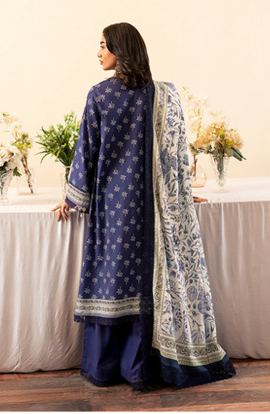 Mausummery Printed Khaddar Unstitched 3 Piece Suit - Sapphire - MU25NT - Blue - Winter Collection