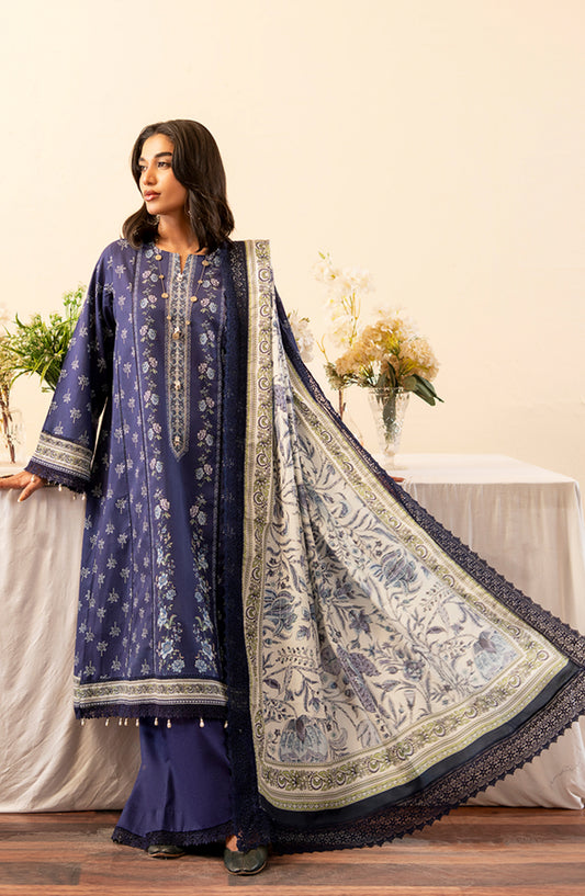 Mausummery Printed Khaddar Unstitched 3 Piece Suit - Sapphire - MU25NT - Blue - Winter Collection