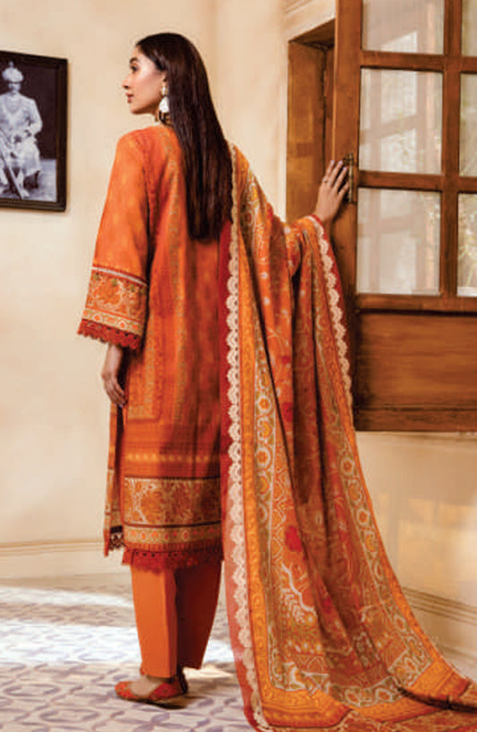 Mausummery Digital Printed Linen Unstitched 3 Piece Suit - Aconite - MU25WIU - Rust - Winter Collection