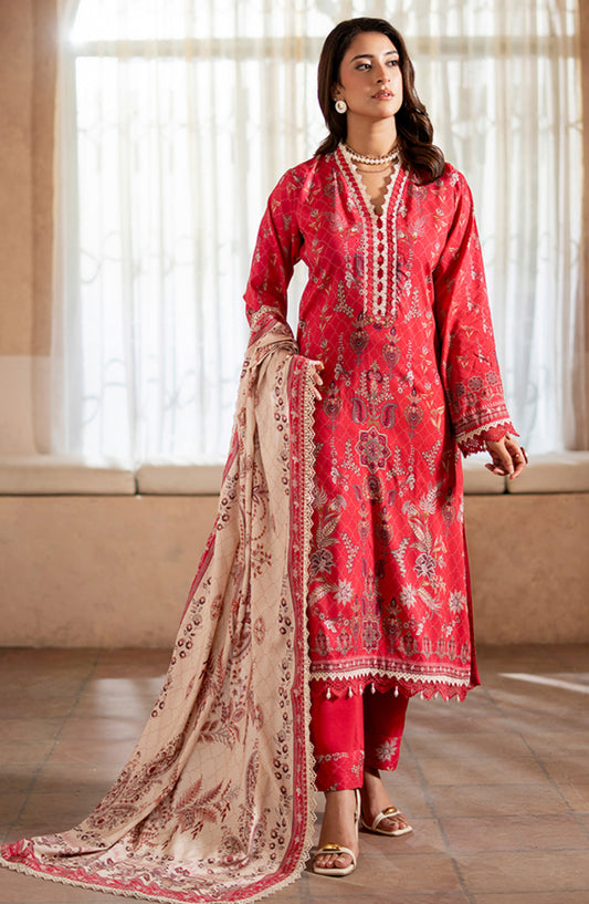 Mausummery Digital Printed Linen Unstitched 3 Piece Suit - Alstroemeria - MU25LIN - Pink - Winter Collection