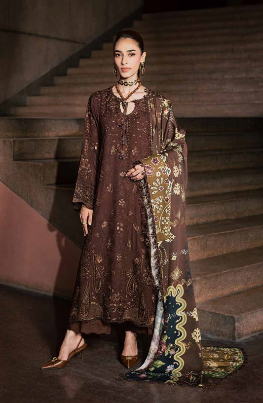 Maya by Nureh Embroidered Linen Unstitched 3 Piece Suit - NW-131 - NL26MYA - Brown - Winter Collection