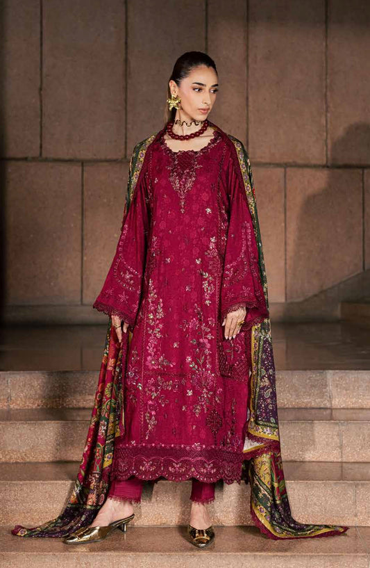 Maya by Nureh Embroidered Linen Unstitched 3 Piece Suit - NW-130 - NL26MYA - Red - Winter Collection