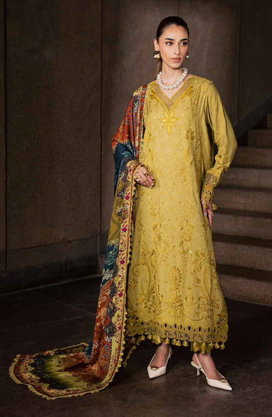 Maya by Nureh Embroidered Linen Unstitched 3 Piece Suit - NW-129 - NL26MYA - Yellow - Winter Collection