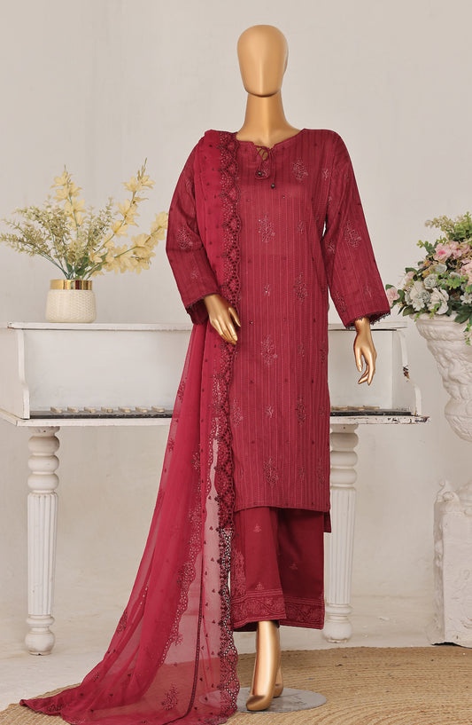 Mayaar by HZ Textile Embroidered Lawn Unstitched 3 Piece Suit - D-07 - HZ26MAYR - Maroon - Summer Collection