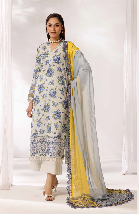 Mayanaz by Al Karim Printed & Embroidered Lawn Unstitched 3 Piece Suit - MN-08 - AK26MYN - White - Summer Collection